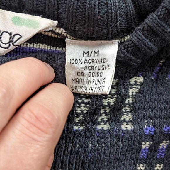 VINTAGE Textured geometric crew neck sweater Medium @Z - Picture 6 of 10